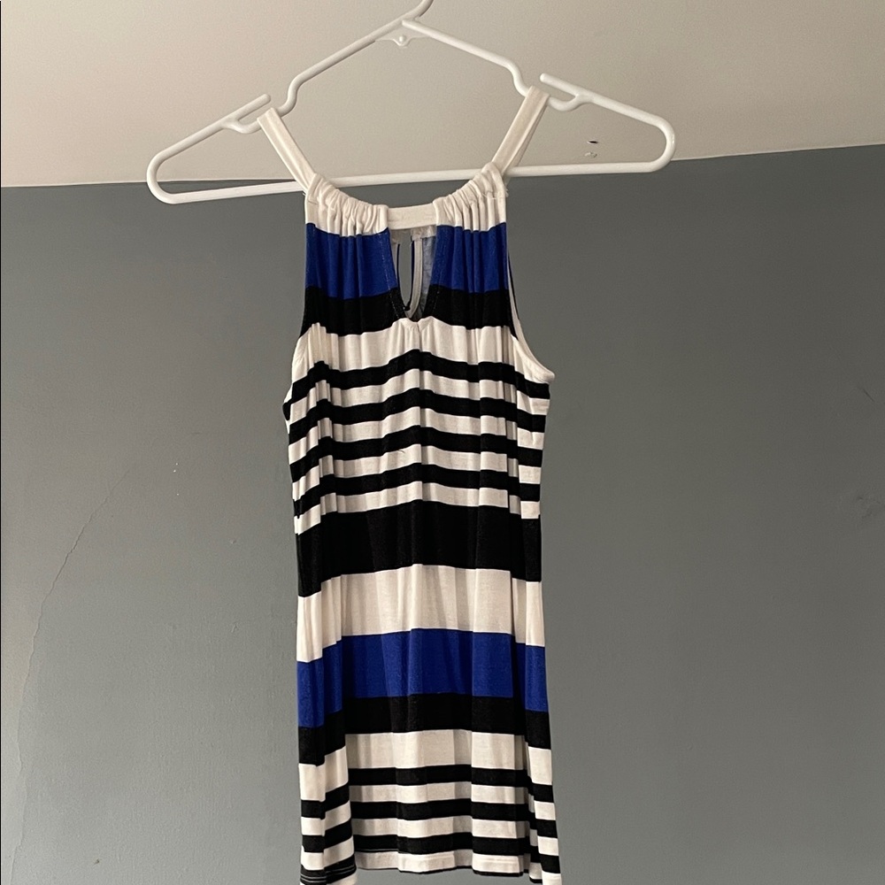 INC International Concepts Black, Blue, and White Striped Mini Dress